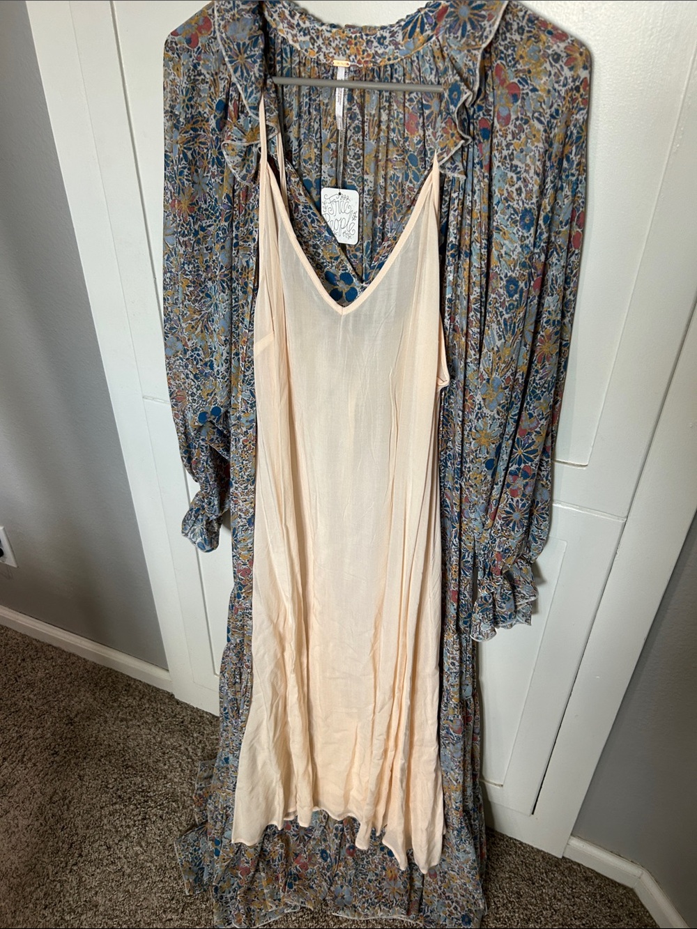 Free People Floral Long-Sleeve Tiered Maxi Dress - Blue Multicolor w full slip - Picture 5 of 6